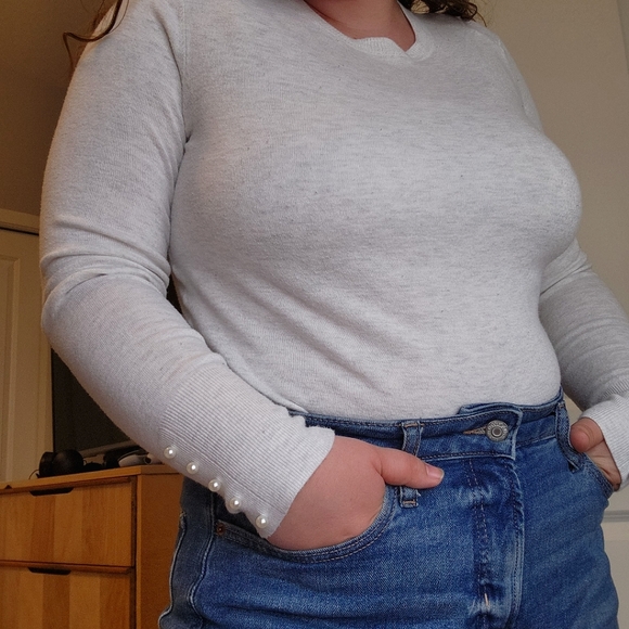 Zara Knit Pearl Sleeve Sweater - Picture 2 of 8